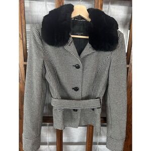 Weekend by Max Mara Houndstooth button down jacket With Faux Fur Wool Blend